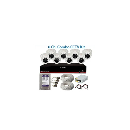8ch CCTV Combo Kit - HD Dome Cameras & 8ch HD DVR | 2 MP Resolution, White Plastic, CMOS Sensor, Day & Night Vision, 15-20 m IR Range, Indoor Usage