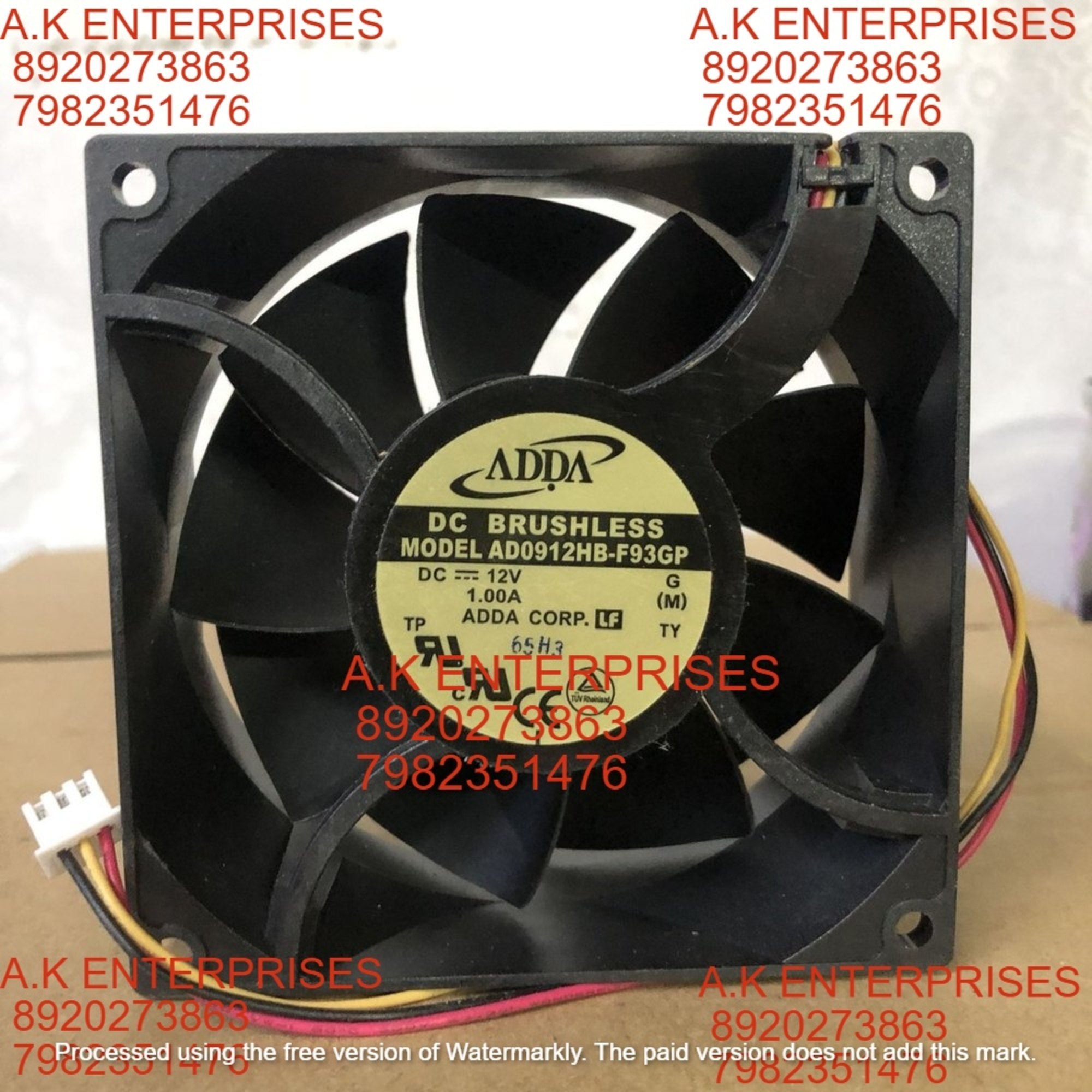 ADDA Axial Cooling Fan - 12V DC Size: 90mm x 90mm x 38mm Plastic Material Black Color 1.00A Current