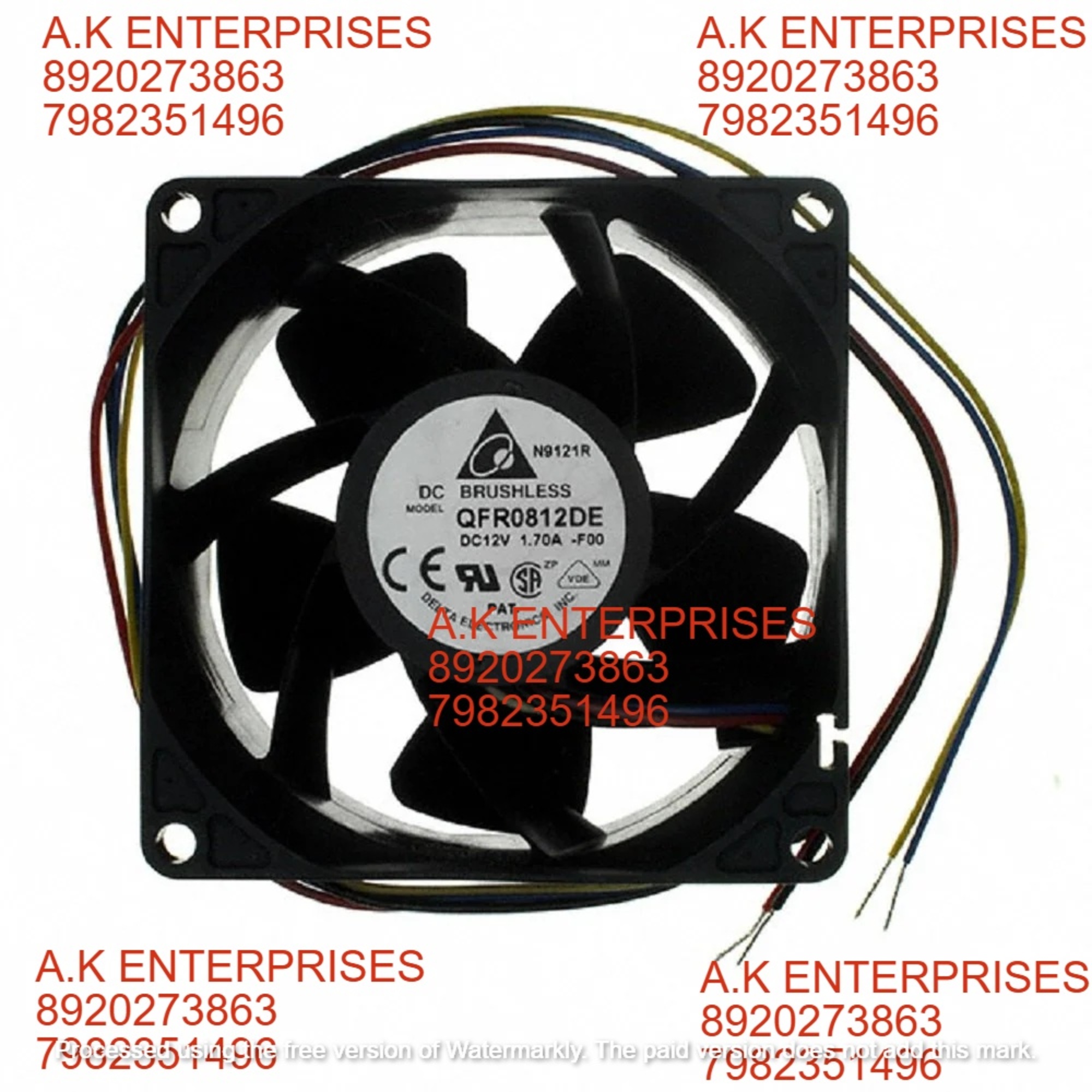 Delta TypeAir Cooling Fan - 80mm L x 80mm H x 38mm W Black Plastic 12V DC 13.8W 9000 RPM 105.2 CFM Air Flow 60 dB Noise Level